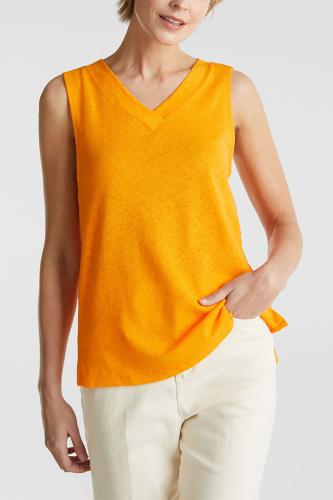 Esprit γυναικεία λινή μπλούζα αμάνικη με V λαιμόκοψη - 040EE1K392 Πορτοκαλί M